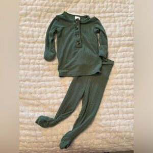 Light green ribbed top and bottom Lou Lou and Company set.